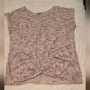 Bobeau Women's Knot Front Short Sleeve Top - Neutral Stripe, Size XL (316)